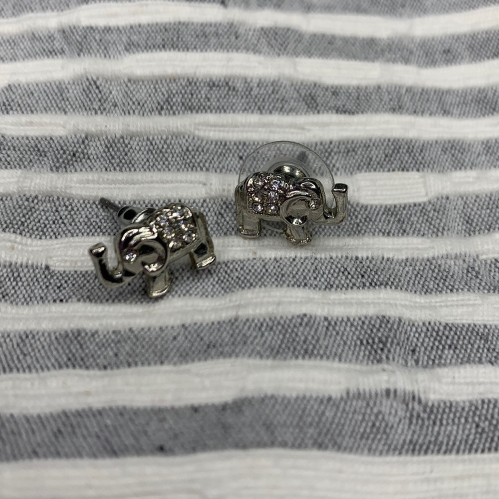 Silver Elephant Rhinestone Small Stud Earrings - image 6